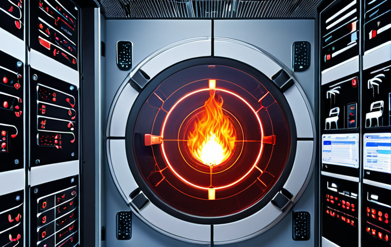 **Prompt:** A sleek, high-tech building interior where digital data streams and network connections are visibly integrated with fire safety infrastructure. Illustrate interconnected IoT sensors, cloud platforms, and building management systems. Include subtle, abstract visual elements representing cybersecurity challenges, such as glowing data packets being secured by a digital shield, emphasizing the complex interplay of modern technology and fire protection. The scene should convey advanced digitalization and potential vulnerabilities in a professional, slightly futuristic style.