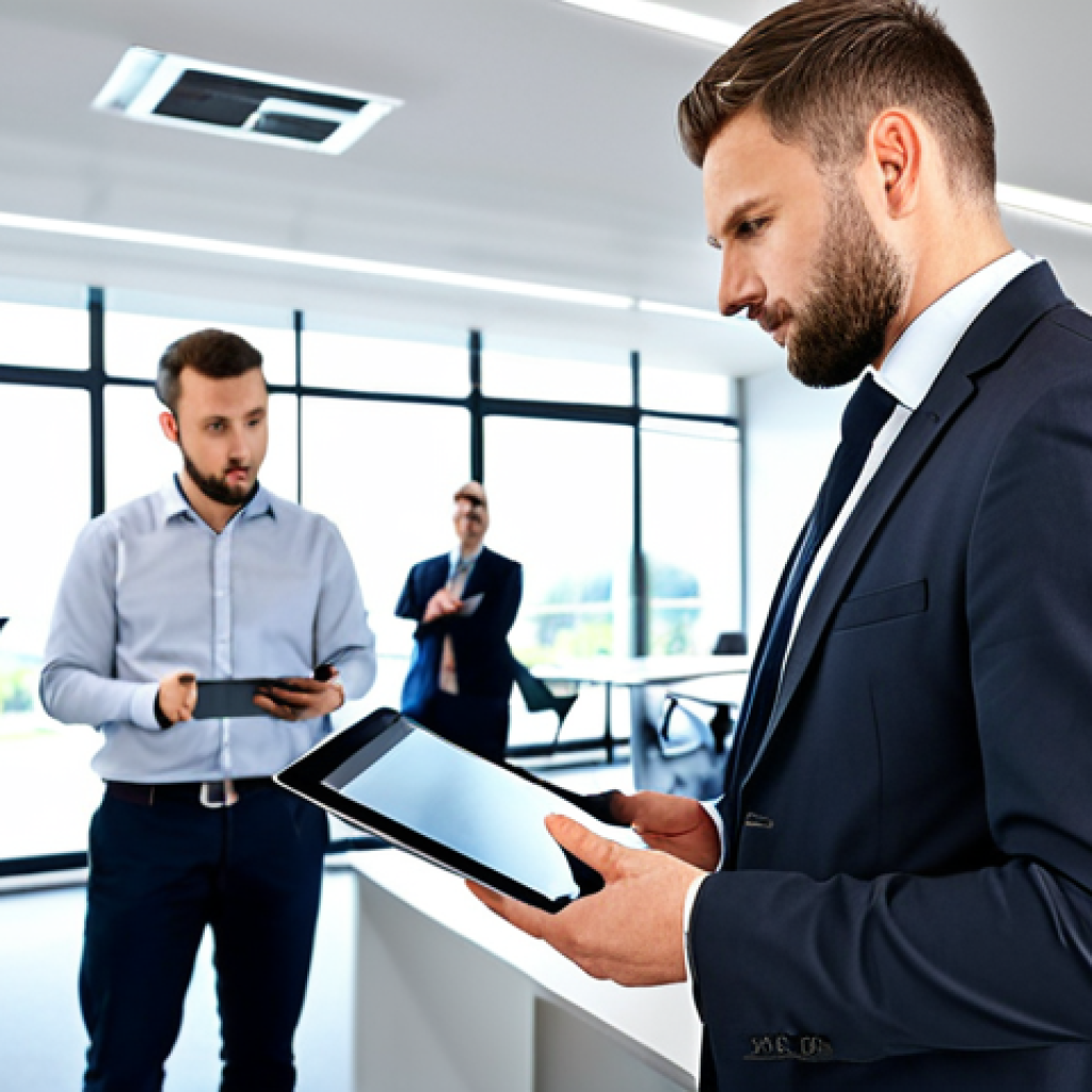 Modern Office Fire Safety**

"A professional male Brandschutzbeauftragte (fire safety officer) in appropriate business attire, inspecting a smart smoke detector in a modern German office building. He is holding a digital tablet.  Background shows a clean, organized workspace with employees working at desks. Perfect anatomy, correct proportions, well-formed hands, proper finger count. Safe for work, appropriate content, fully clothed, professional, modern, family-friendly. High quality, professional photography."

**