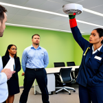 Fire Safety Training**

"A group of diverse professionals attentively participating in a fire safety training session in a modern office building, focusing on a smoke detector demonstration, fully clothed, appropriate attire, safe for work, perfect anatomy, natural proportions, well-lit, professional learning environment, family-friendly, high quality."

**