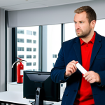 Brandschutzbeauftragter (Fire Safety Officer)**

"A professional male Brandschutzbeauftragter in a fully clothed, appropriate business casual attire, inspecting a fire extinguisher in a modern office building. Well-lit environment, visible smoke detectors. Safe for work, appropriate content, professional, perfect anatomy, correct proportions, natural pose, well-formed hands, proper finger count, natural body proportions."

**