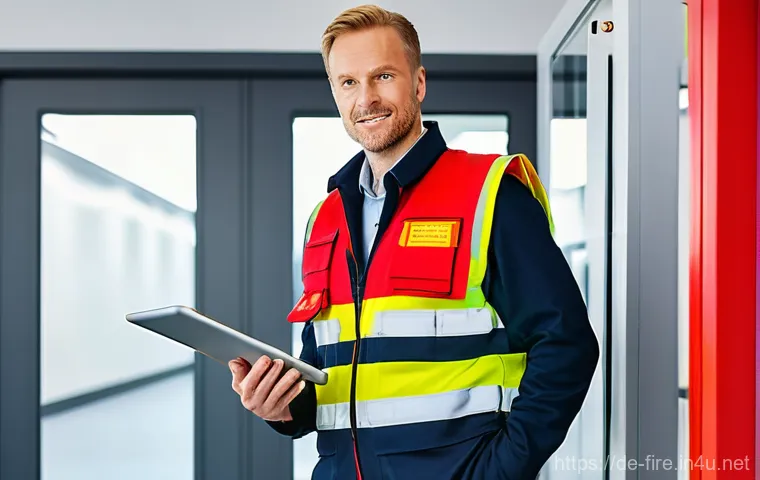 화재안전관리 업무일지 작성 사례 - **Prompt:** "A diligent German fire safety inspector, in their mid-40s, dressed in a professional bu...