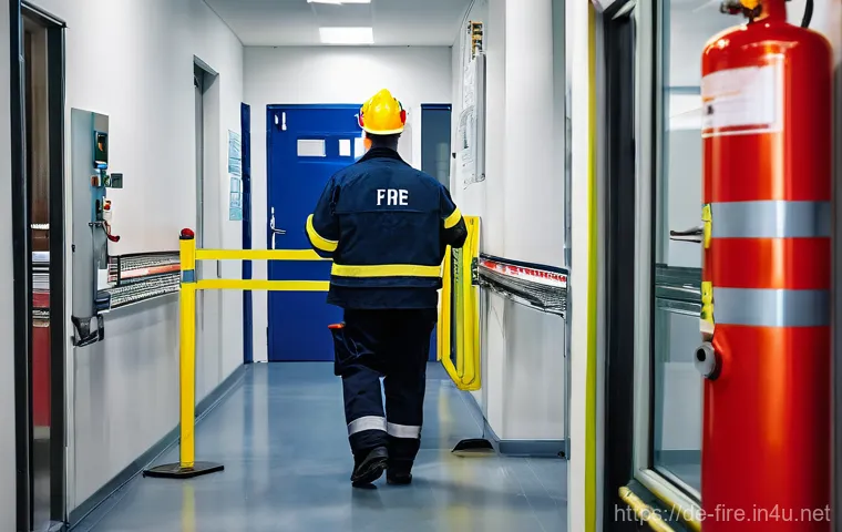 화재안전관리기술자 자격증 활용법 - **A highly professional and attentive Fire Protection Officer conducting a detailed safety inspectio...
