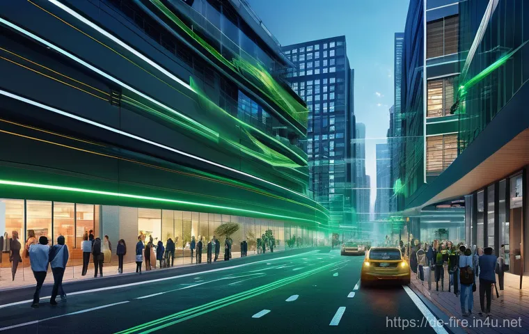 화재안전관리 업무와 관련된 국제 사례 연구 - **Prompt:** "A futuristic, clean 'Smart City' at dusk, viewed from a slightly elevated perspective. ...