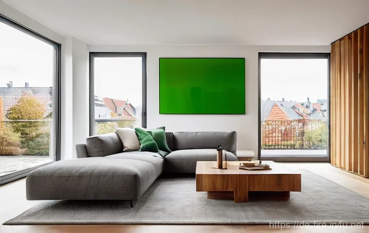 화재안전관리 실무에서 중요한 기술적 변화 - **Prompt:** "A pristine, minimalist German apartment living room bathed in soft, natural light, with...