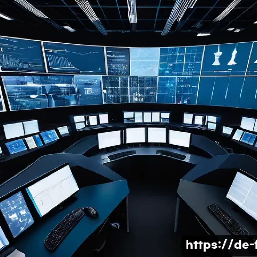 화재안전관리 직무에서의 문제 해결 사례 - **Prompt:** A high-angle, futuristic shot of a sophisticated control room within a sprawling, modern...