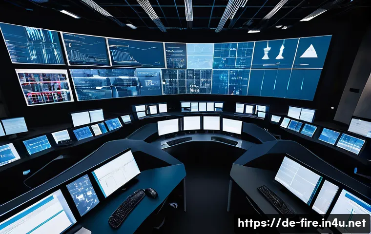화재안전관리 직무에서의 문제 해결 사례 - **Prompt:** A high-angle, futuristic shot of a sophisticated control room within a sprawling, modern...
