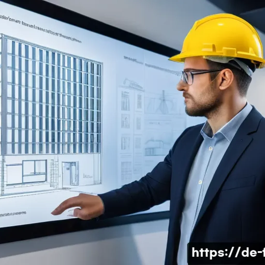 화재안전관리 연봉 협상 전략 - A professional German fire protection engineer in a modern office setting, reviewing detailed buildi...