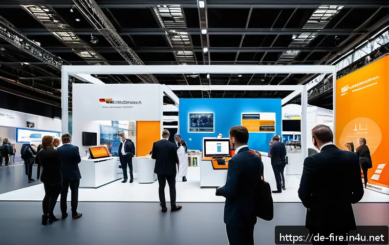 화재안전관리기술자 취업 박람회 정보 - A professional trade fair scene in Frankfurt am Main, featuring a modern exhibition hall with booths...