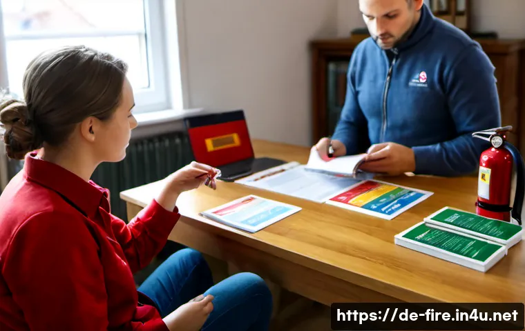 Home 17 화재안전관리기술자 시험 준비를 위한 공부법 - Photorealistic fire safety certification study scene in a tidy German apartment home office, focused...